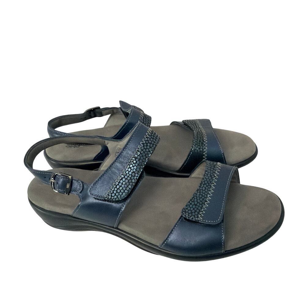 SAS Sandals Womens 12 M Nudu Adjustable Comfort Navy Blue Leather Made USA NEW